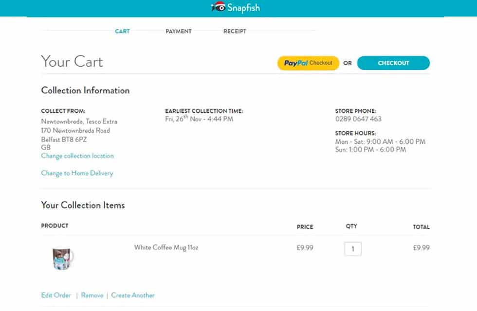 Payment page on snapfish website 