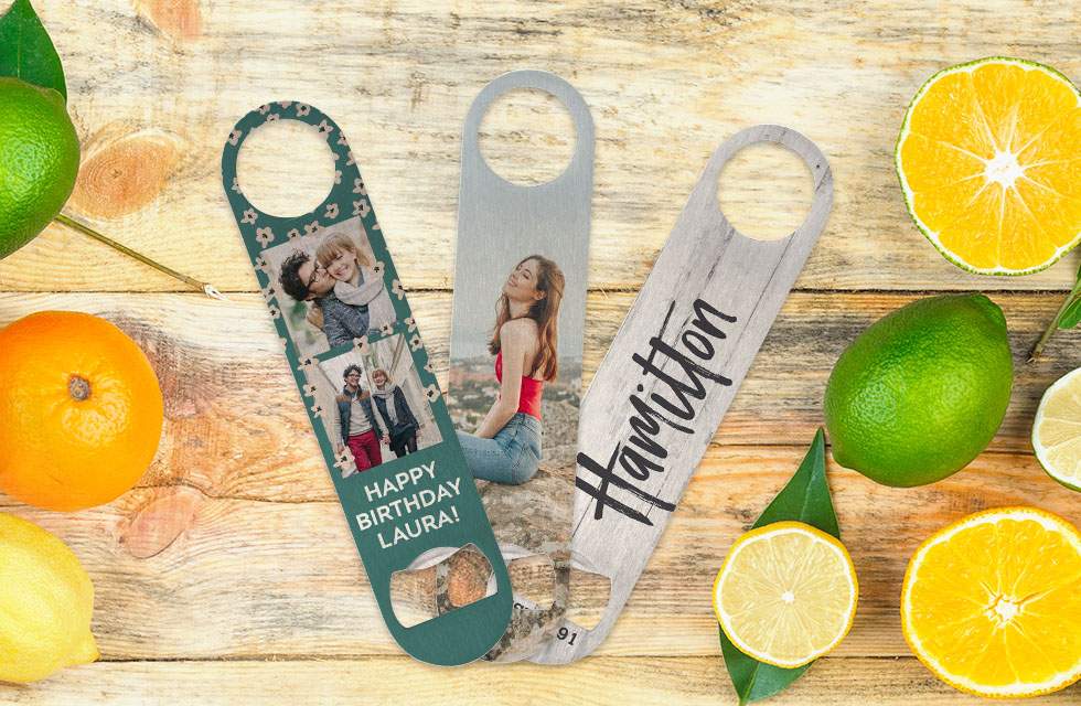 Selection of Snapfish metal bottle opener personalised with pictures