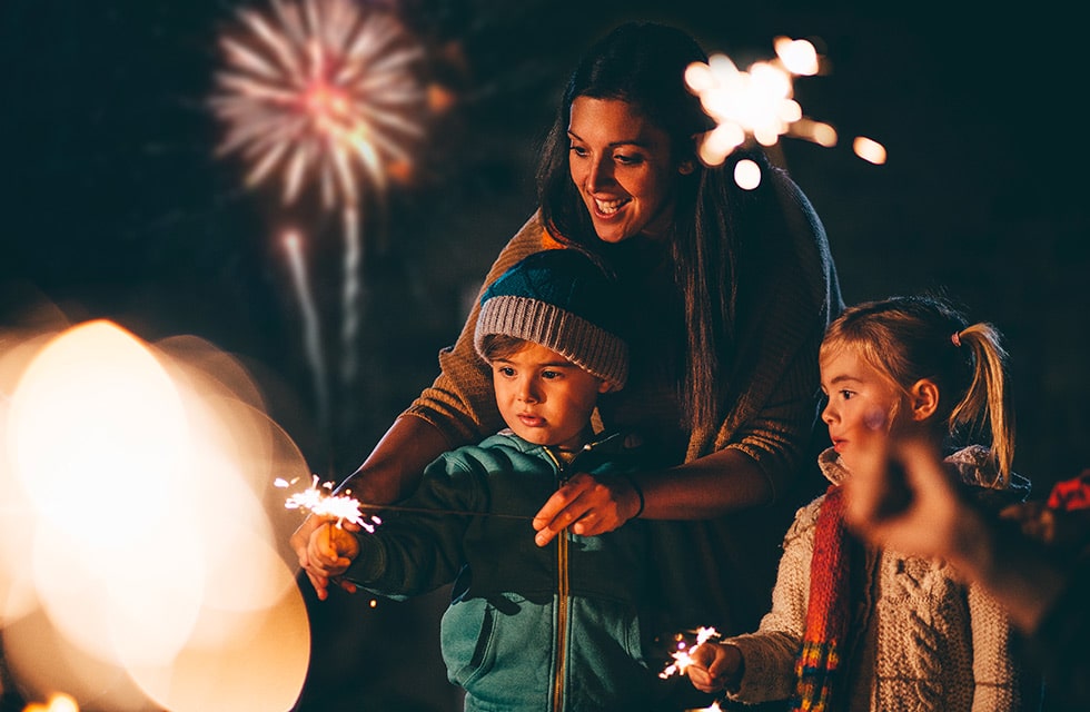 Family with sparklers