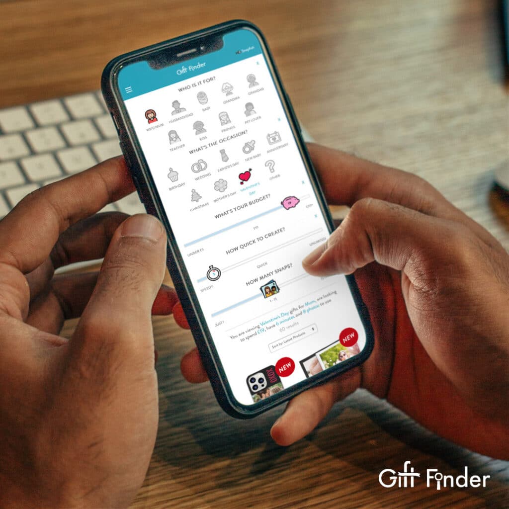Giftfinder website on a mobile device
